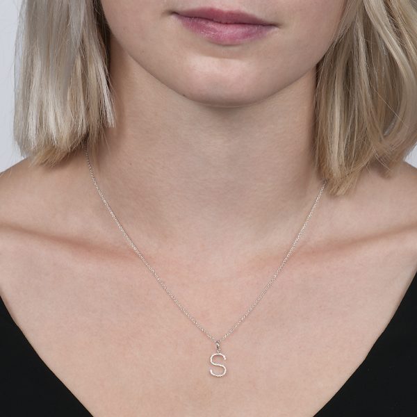 White gold diamond letter S pendant
