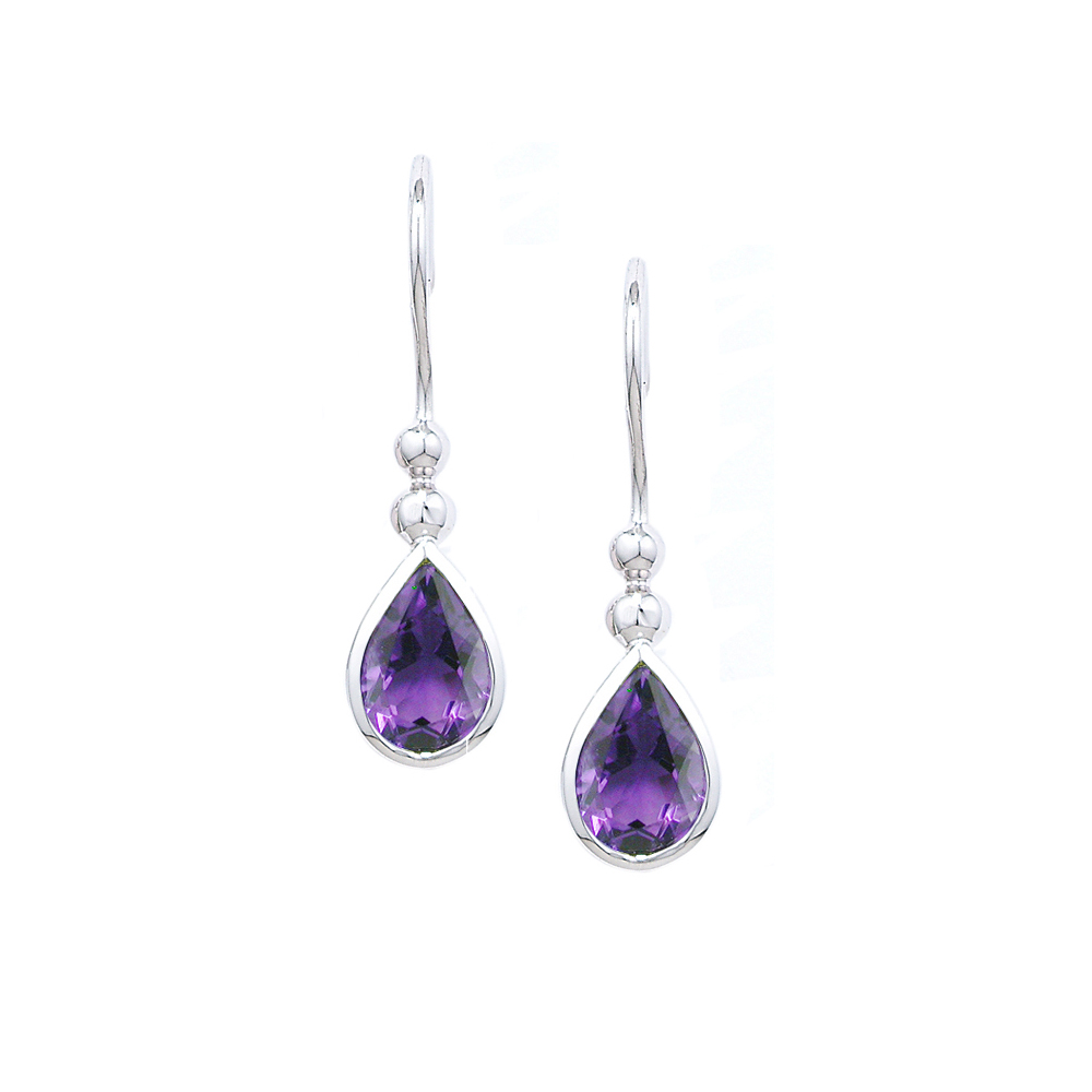 Classic White Gold Amethyst Bead Drop Earrings | London Road Jewellery