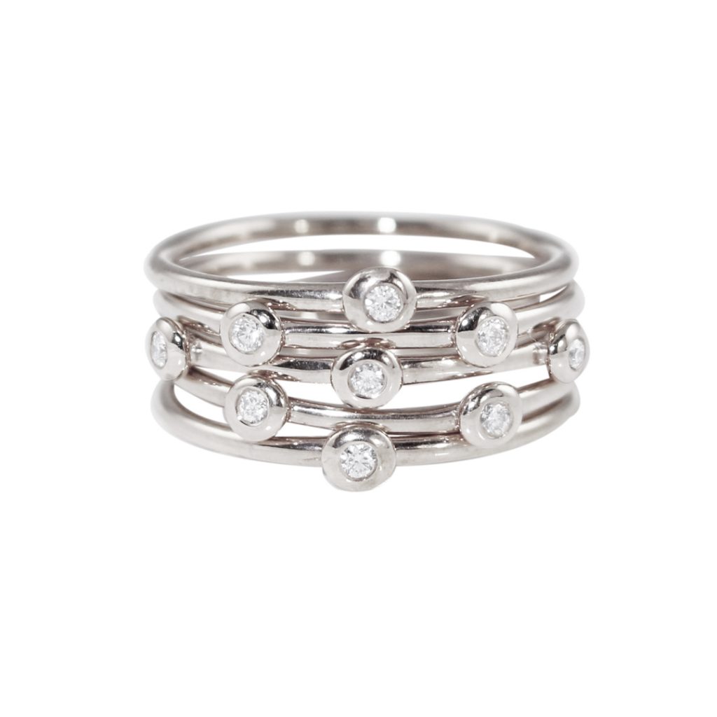 Stylish White Gold Diamond 5 Raindrop Stack Rings - London Road Jewellery