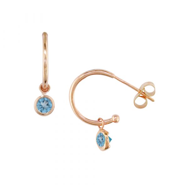 9ct Rose gold blue topaz hoop earrings