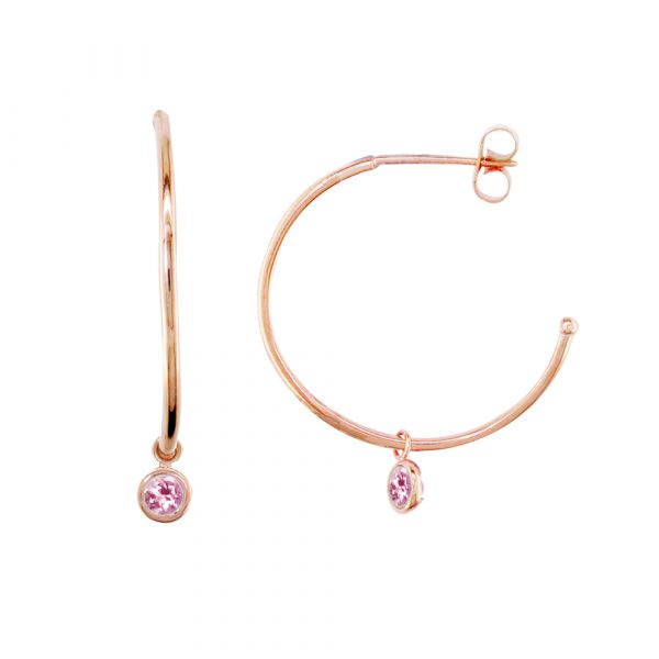 9ct Rose gold pink tourmaline hoop earrings