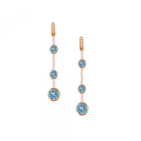 Rose gold blue topaz drop earrings