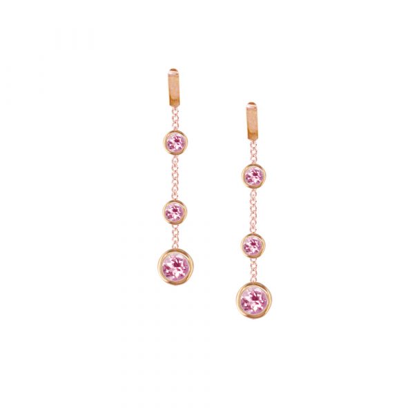 9ct Rose gold pink tourmaline drop earrings