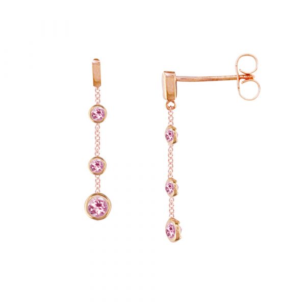 9ct Rose Gold Pink Tourmaline Drop Earrings - London Road Jewellery