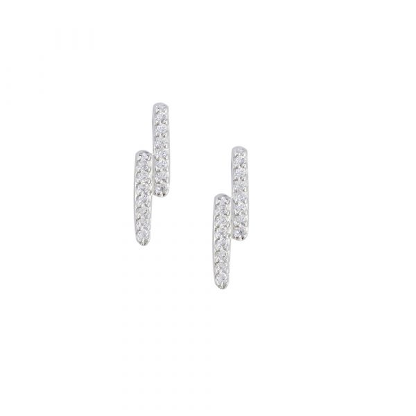 9ct White gold diamond double bar earrings