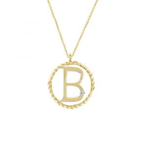 9ct Yellow Gold Diamond Initial B Pendant Necklace - London Road Jewellery