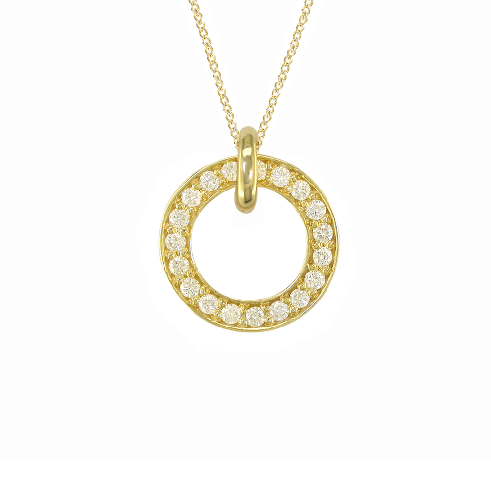 Gorgeous Diamond Circle Pendant Necklace Yellow Gold