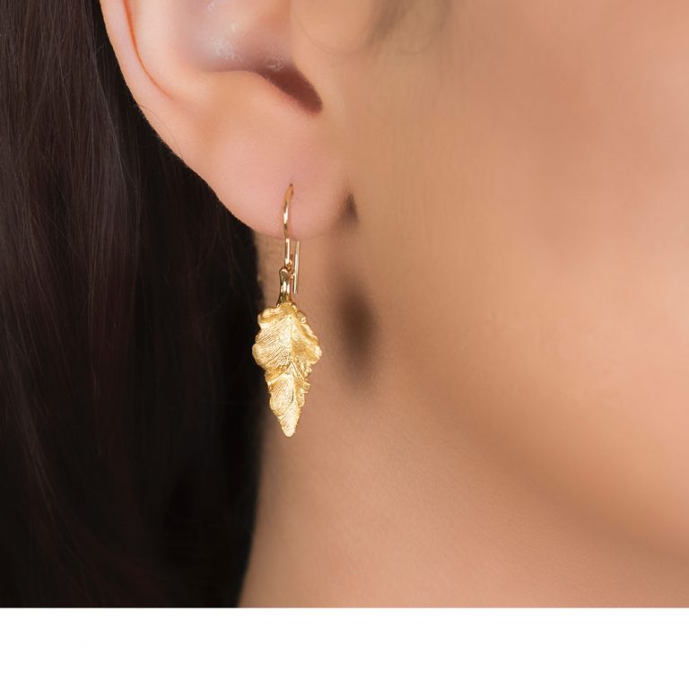 9ct Yellow Gold Leaf Drop Earrings London Road Jewellery