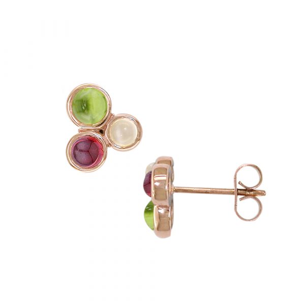 Rose gold peridot, moonstone, garnet Bubble earrings