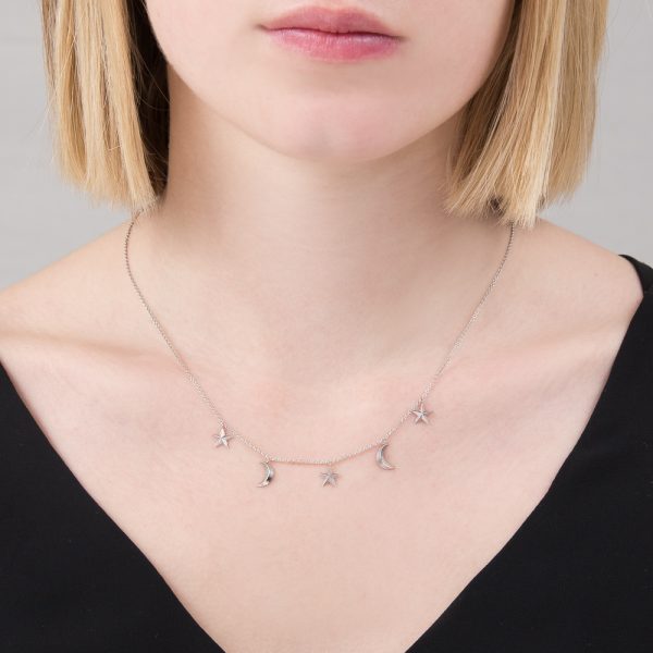 Silver 3D star moon necklace