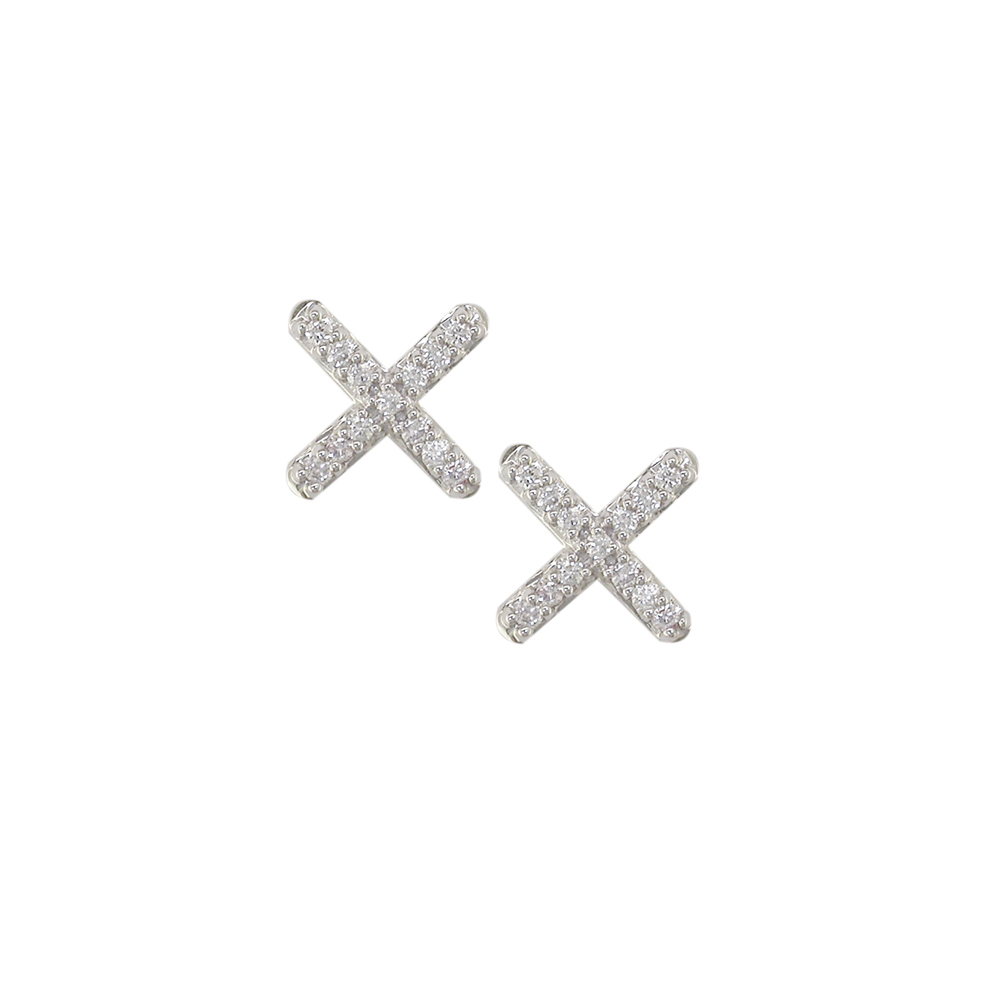 9ct White Gold Diamond Kiss Stud Earrings - London Road Jewellery