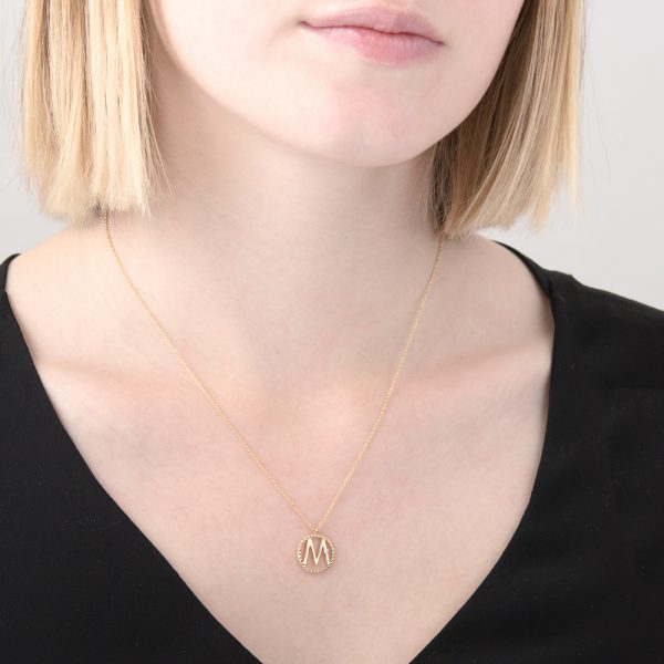 Yellow gold diamond initial M pendant