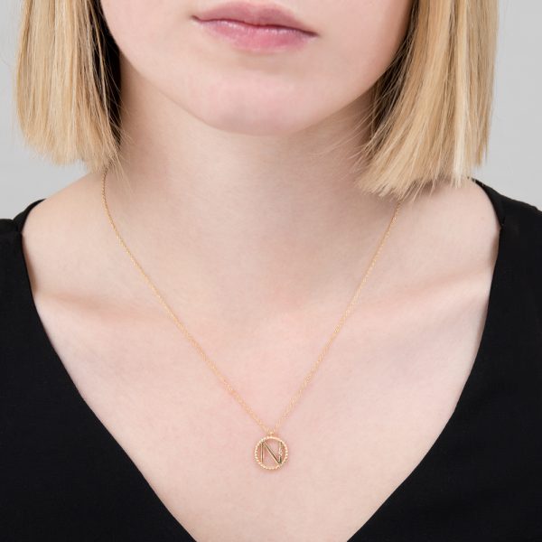 Yellow gold diamond initial N pendant
