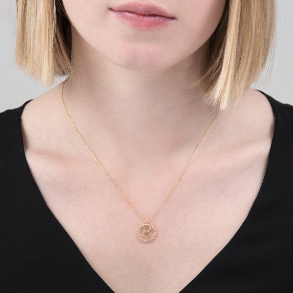 Yellow gold diamond initial R pendant