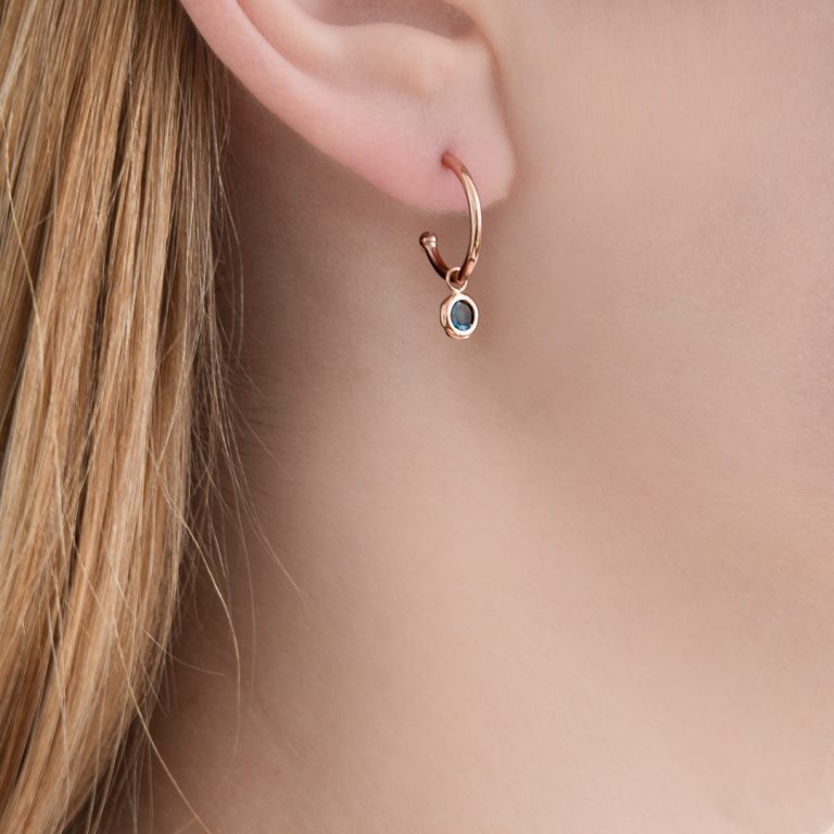 GOLD HOOP EARRINGS W/TOPAZ MULTI RHINESTONES