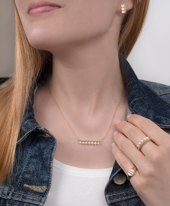 Yellow gold pearl demi-fine jewellery