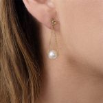 Yellow gold pearl drop earrings