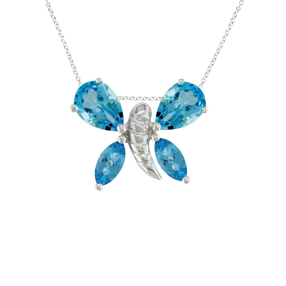 Blue topaz white gold butterfly necklace