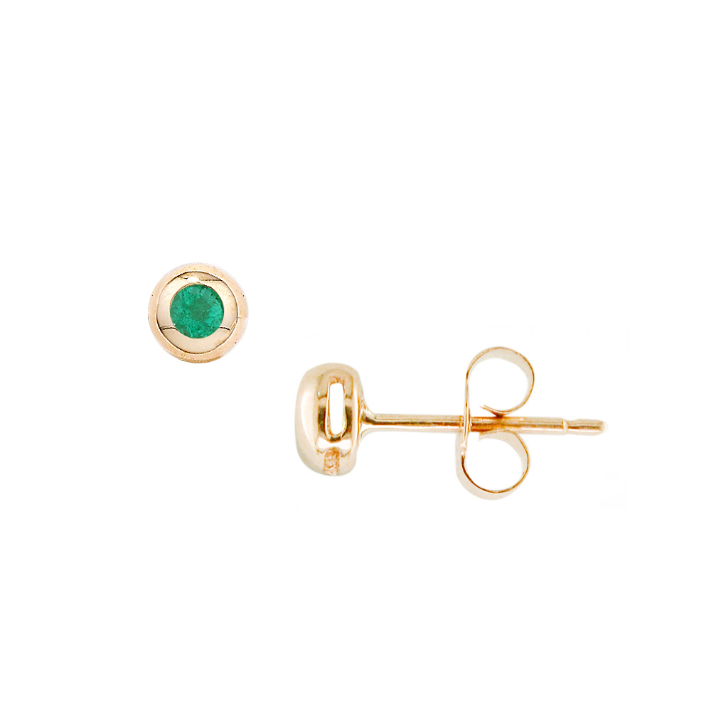 Yellow gold emerald solitaire stud earrings