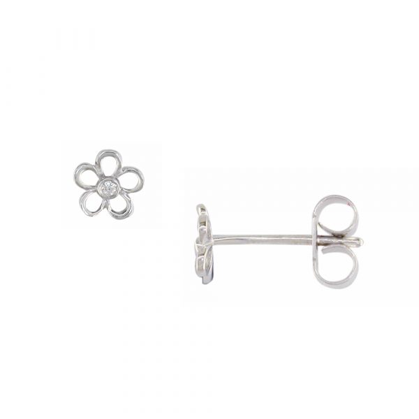 9ct white gold diamond flower stud earrings