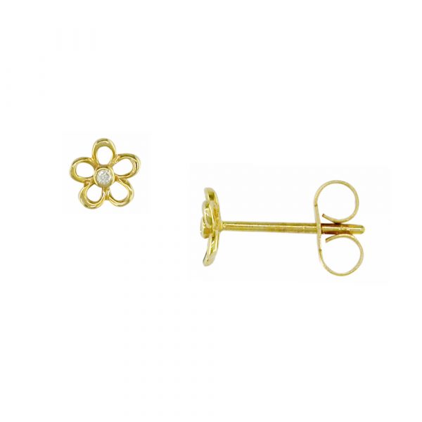 9ct yellow gold diamond flower stud earrings