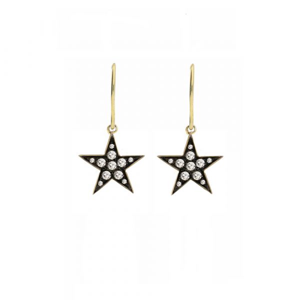 9 carat yellow gold rose cut diamond starry night star drop earrings