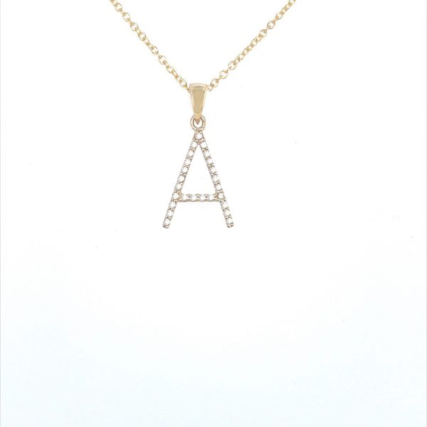 9ct yellow gold diamond initial A pendant