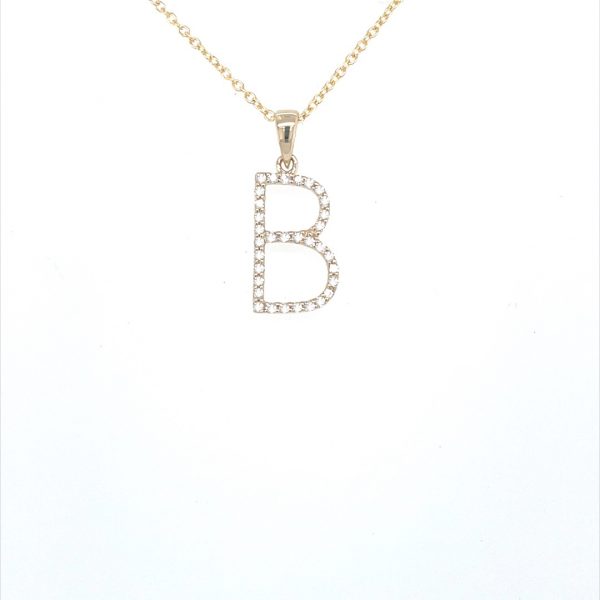9ct yellow gold diamond initial B pendant