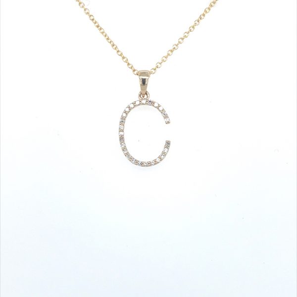 9ct yellow gold diamond initial c pendant necklace