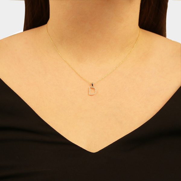 9ct yellow gold diamond initial D pendant