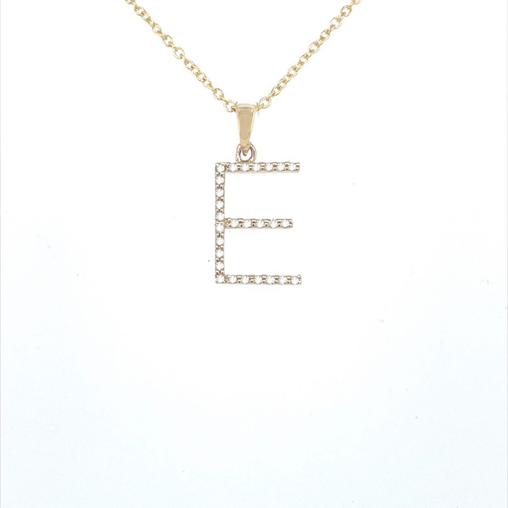 9ct Yellow Gold Diamond Initial E Pendant Necklace - London Road Jewellery