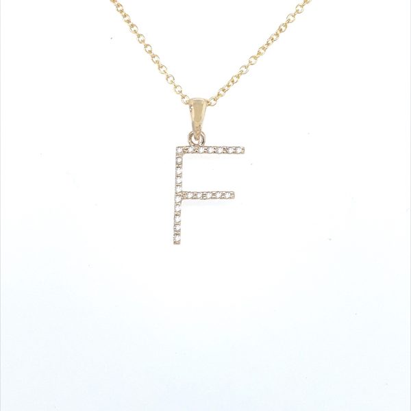 9ct yellow gold diamond initial F pendant