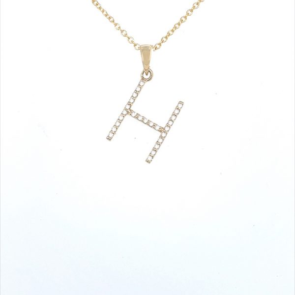 9ct yellow gold diamond initial H pendant