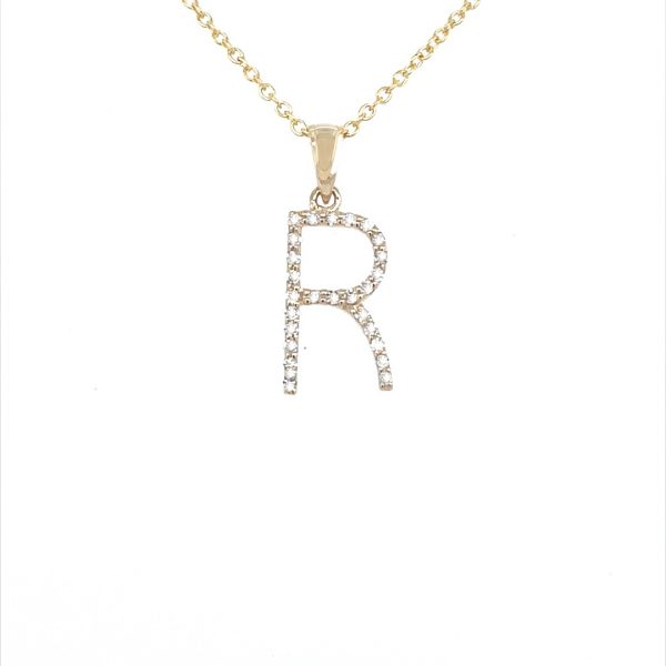9ct yellow gold diamond initial r necklace