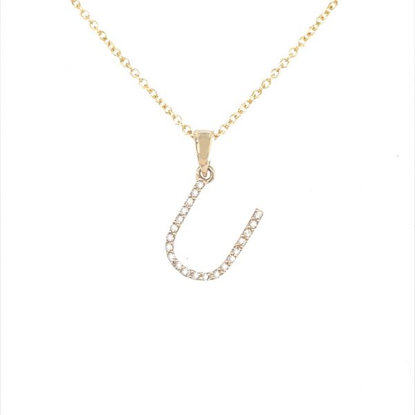 9ct yellow gold diamond initial U necklace