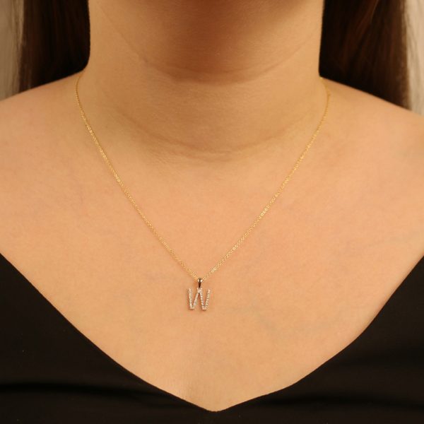 9ct yellow gold diamond initial W necklace