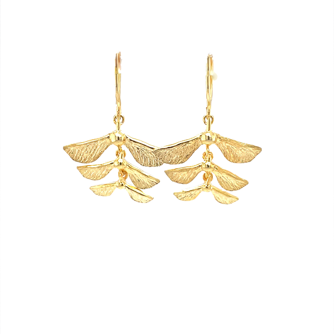 9ct Yellow Gold Sycamore Drop Earrings - London Road Jewellery