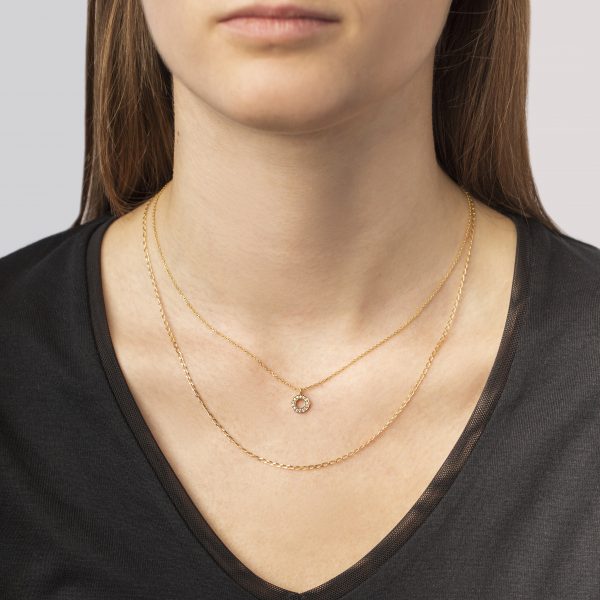 Layered 9ct yellow gold curb chain and diamond meridian pendant necklace set