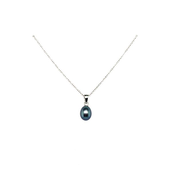 9 carat white gold cultured fresh water grey pearl pendant necklace