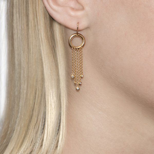9ct yellow gold circle and diamond fringe drop earrings