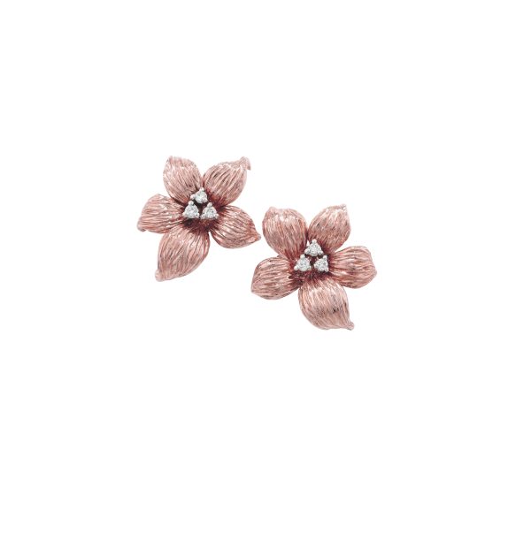 9ct rose gold lily flower diamond stud earrings