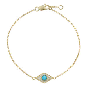 9ct Yellow Gold Diamond and Turquoise Evil Eye Bracelet