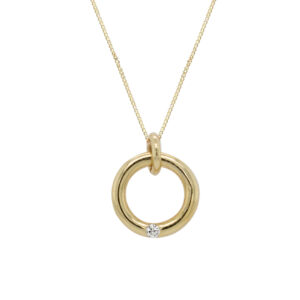 9ct Yellow Gold Diamond Set Circle Pendant Necklace
