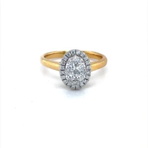 RC593- 18CT YG SHANK WG HEAD OVAL SHAPE DIAMOND CLUSTER RING
