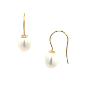 9ct Yellow Gold White Cultured Freshwater Pearl Drop Earrings