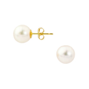 18ct Yellow Gold 8-8.5mm Akoya Cultured Pearl Stud Earrings