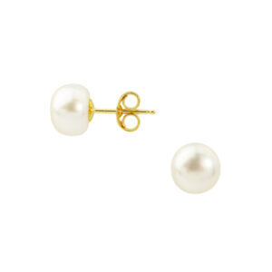 9ct yellow gold white freshwater bouton pearl stud earrings