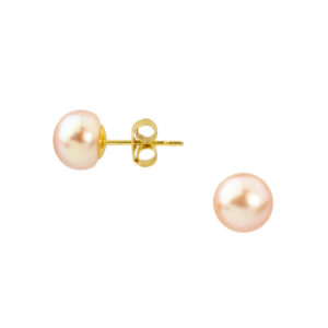 9ct yellow gold pink freshwater pearl earrings