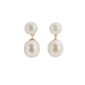 9ct Yellow Gold 4.5-5mm & 6.5-7mm White Double Drop Freshwater Pearl Stud Earrings