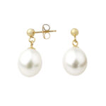 9ct yellow gold white freshwater pearl drop earrings